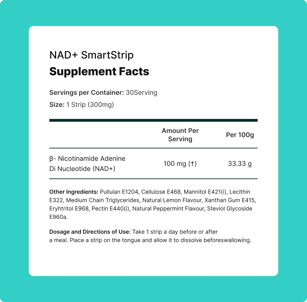 NAD+ Smartstrip supplement facts